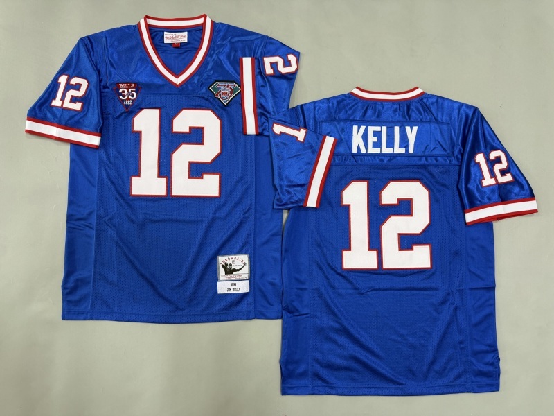Men 2025 Buffalo Bills #12 Kelly blue Throwback Limited NFL Jersey style 001